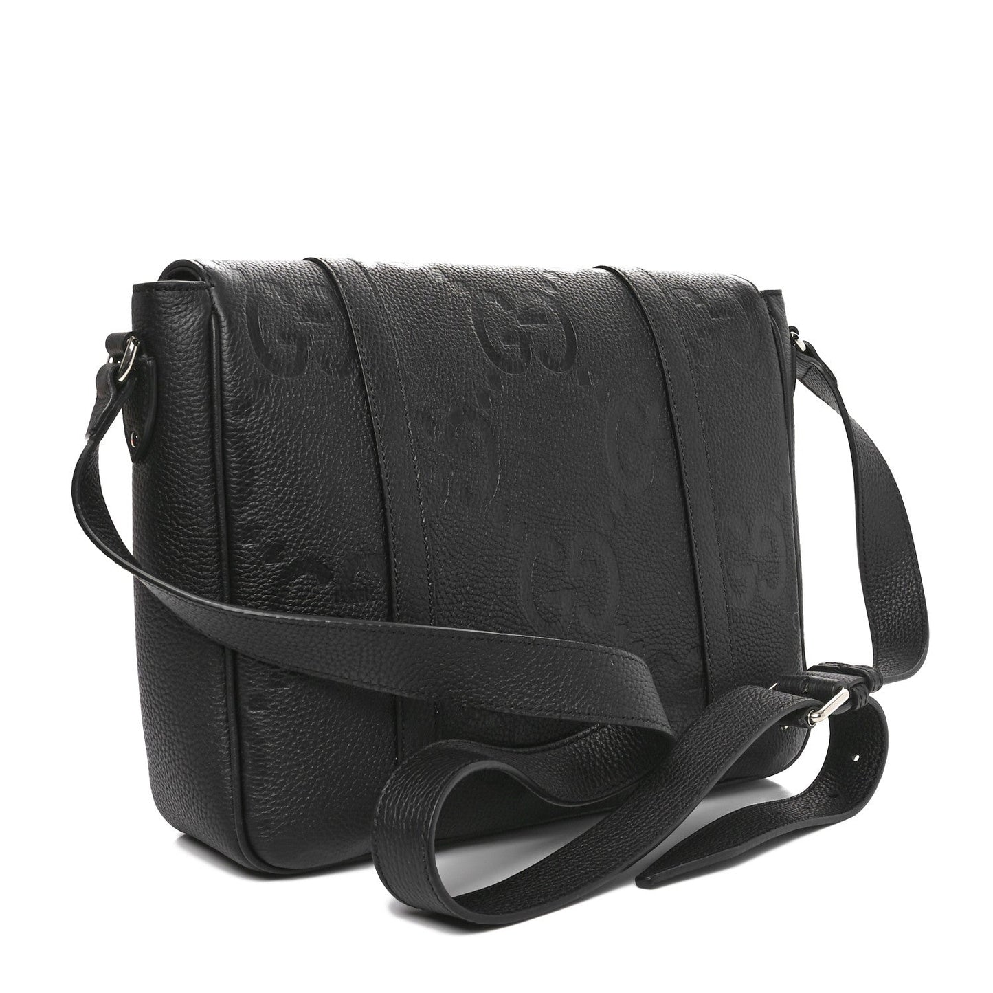 Gucci Jumbo GG Medium Messenger Raffia Leather Bag - Black