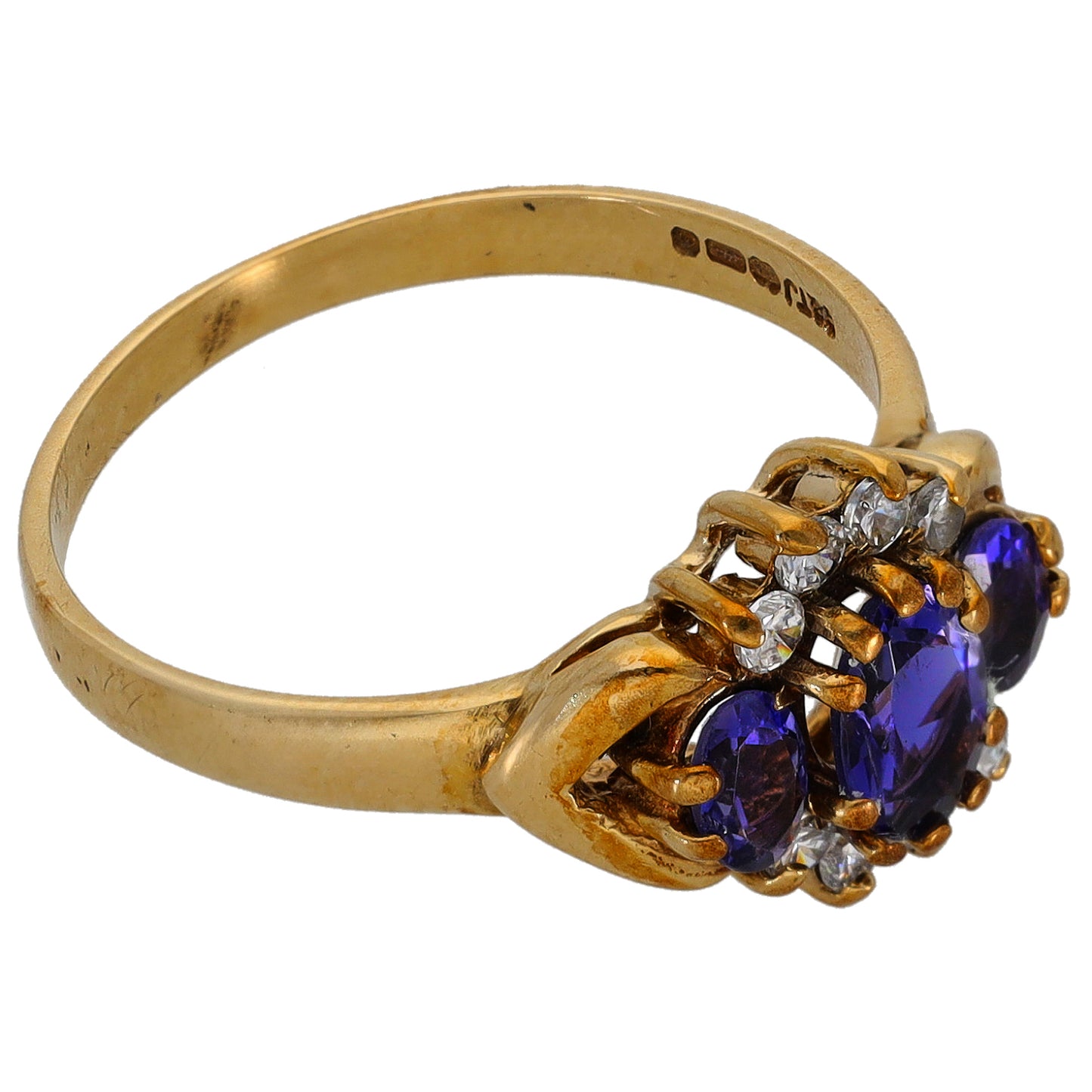 9ct Gold Iolite & Imitation Gems Dress/Cocktail Ring Size P