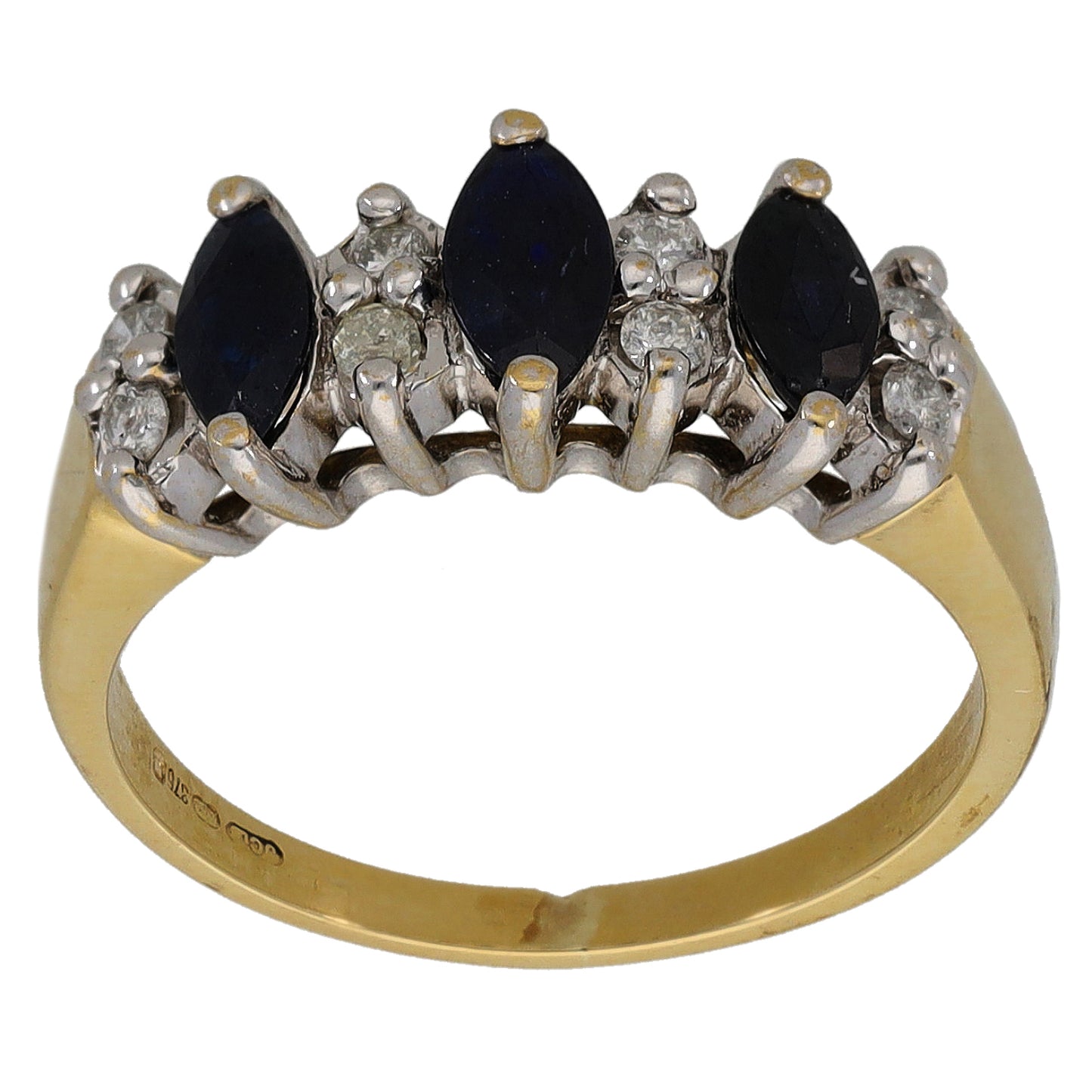 9ct Gold Sapphire & 0.16ct Diamond Dress/Cocktail Ring Size L