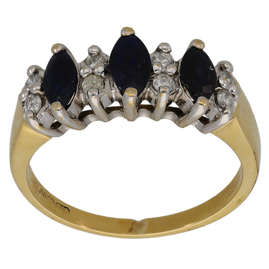 9ct Gold Sapphire & 0.16ct Diamond Dress/Cocktail Ring Size L