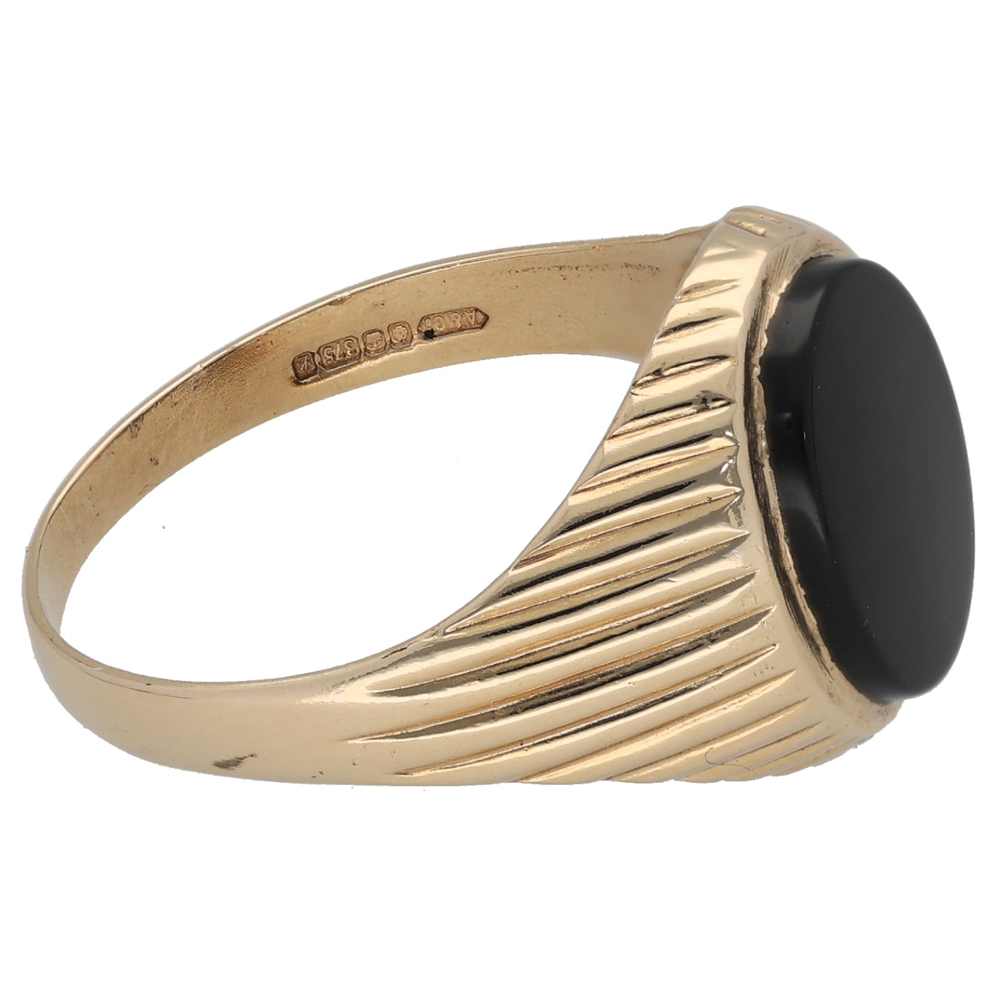 9ct Gold Onyx Patterned Signet Ring Size T