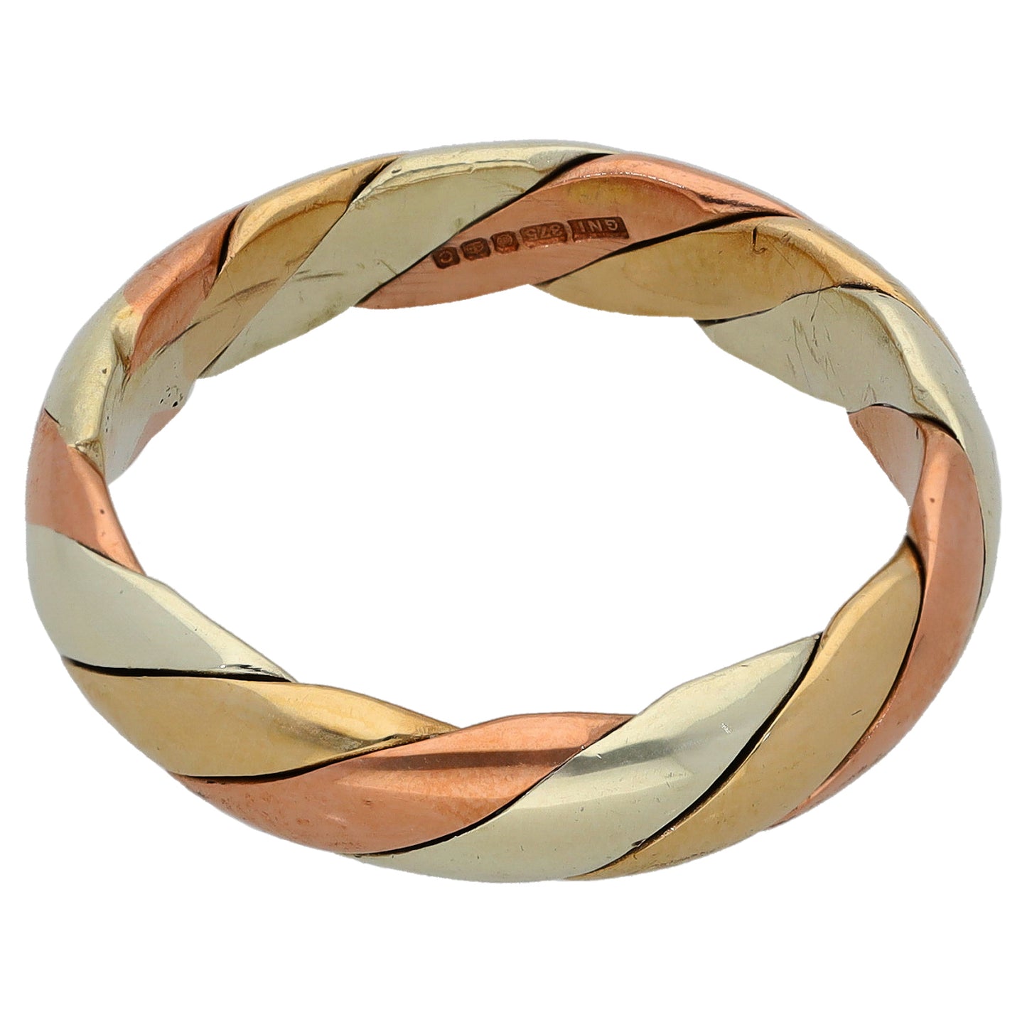 9ct Tri-Colour Gold Patterned Wedding Ring Size T