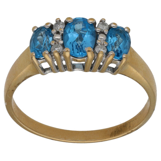 9ct Gold Topaz & 0.08ct Diamond Dress/Cocktail Ring Size N