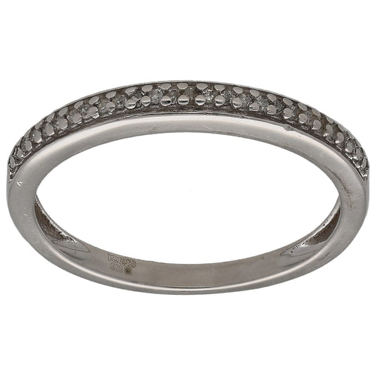 White gold half eternity ring with round diamonds, polished band, Size M.