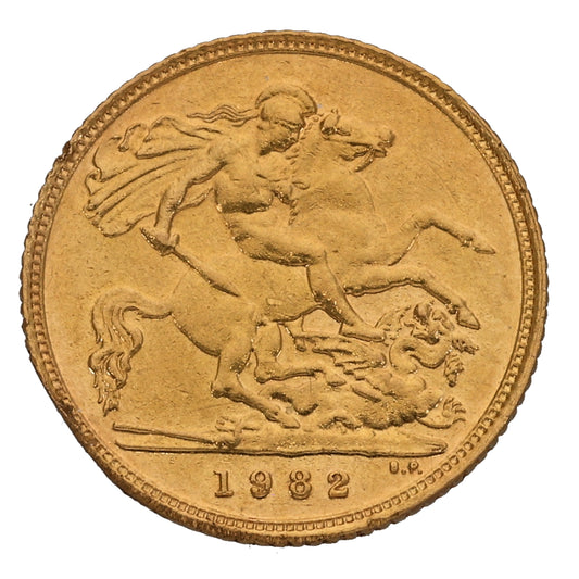 22ct Gold Queen Elizabeth II Half Sovereign Coin 1982