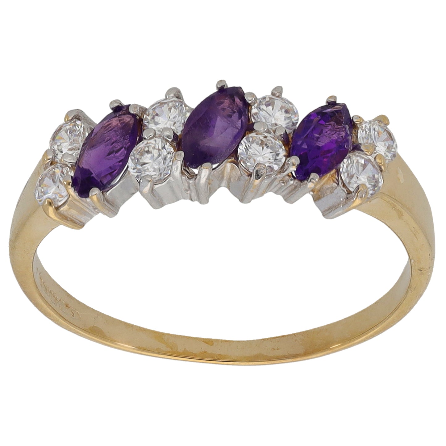 9ct Gold Amethyst & Cubic Zirconia Dress/Cocktail Ring Size O