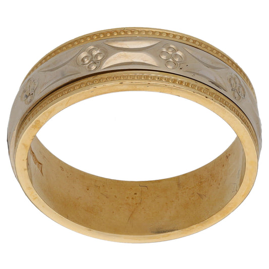9ct Bicolour Gold Patterned Wedding Ring Size M