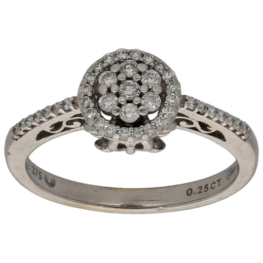9ct White Gold 0.25ct Diamond Disney Cluster Ring Size M