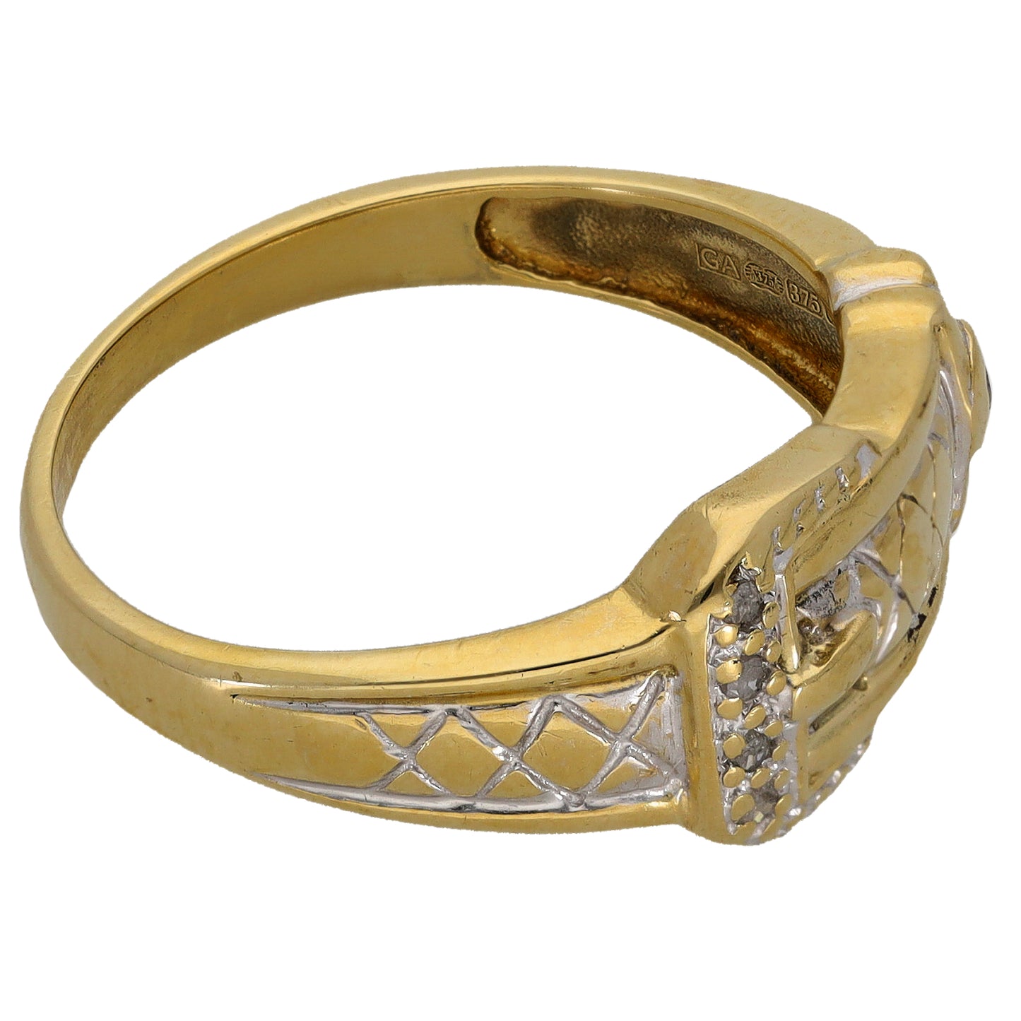 9ct Gold 0.05ct Diamond Buckle Ring Size V