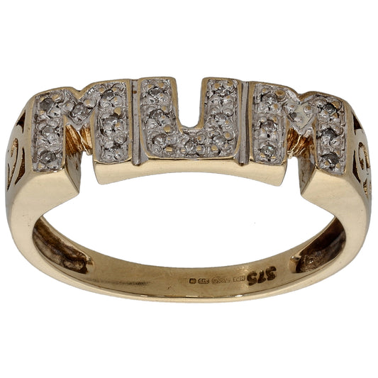 9ct Gold 0.105ct Diamond Mum/Mother Ring Size L