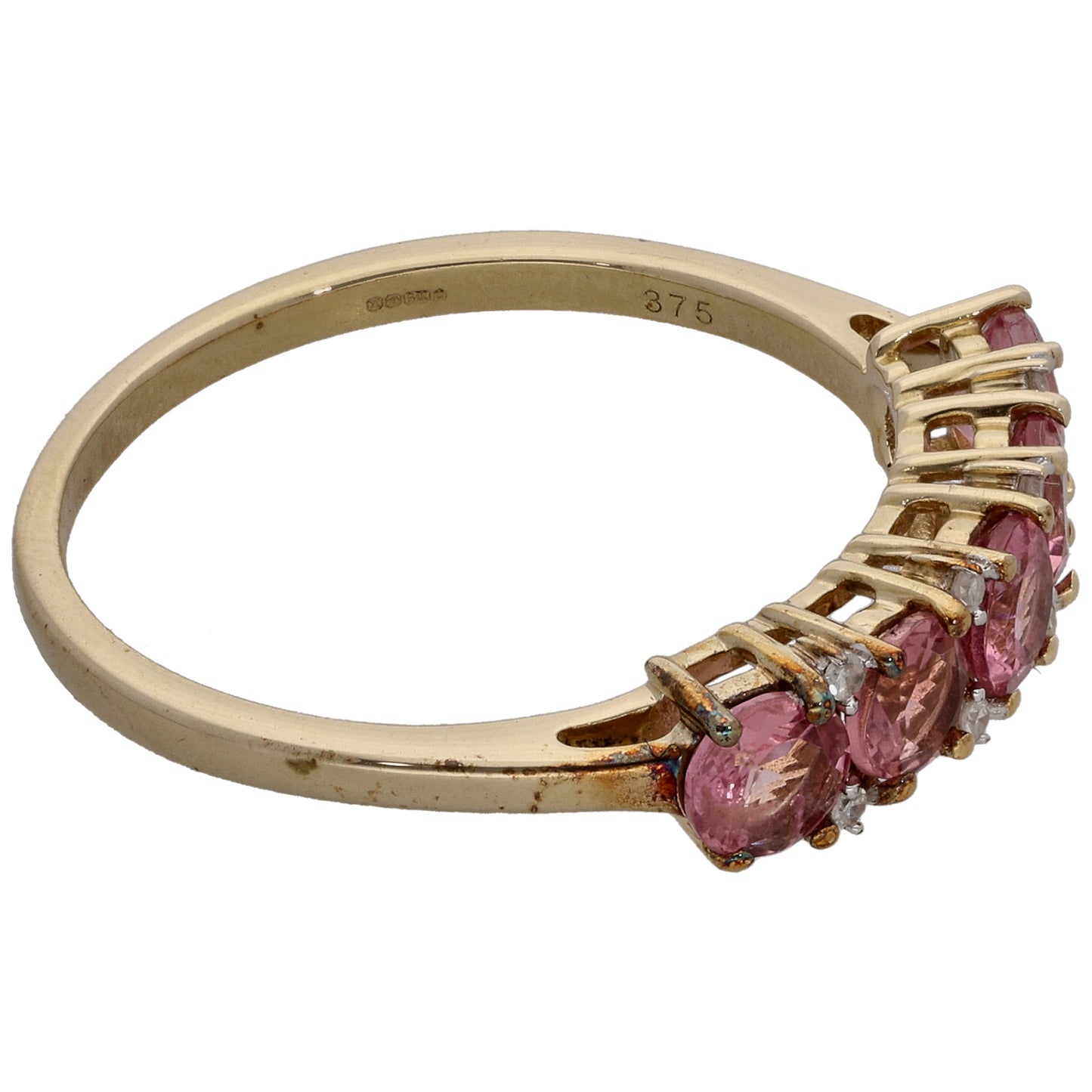 9ct Gold Tourmaline & 0.04ct Diamond Half Eternity Ring Size R