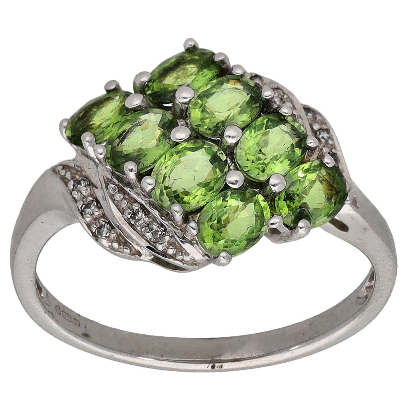 9ct White Gold Sapphire & 0.05ct Diamond Dress/Cocktail Ring Size N