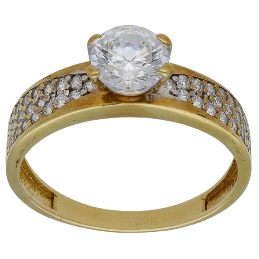 9ct Gold Cubic Zirconia Single Stone Ring with Accent Stones Size P