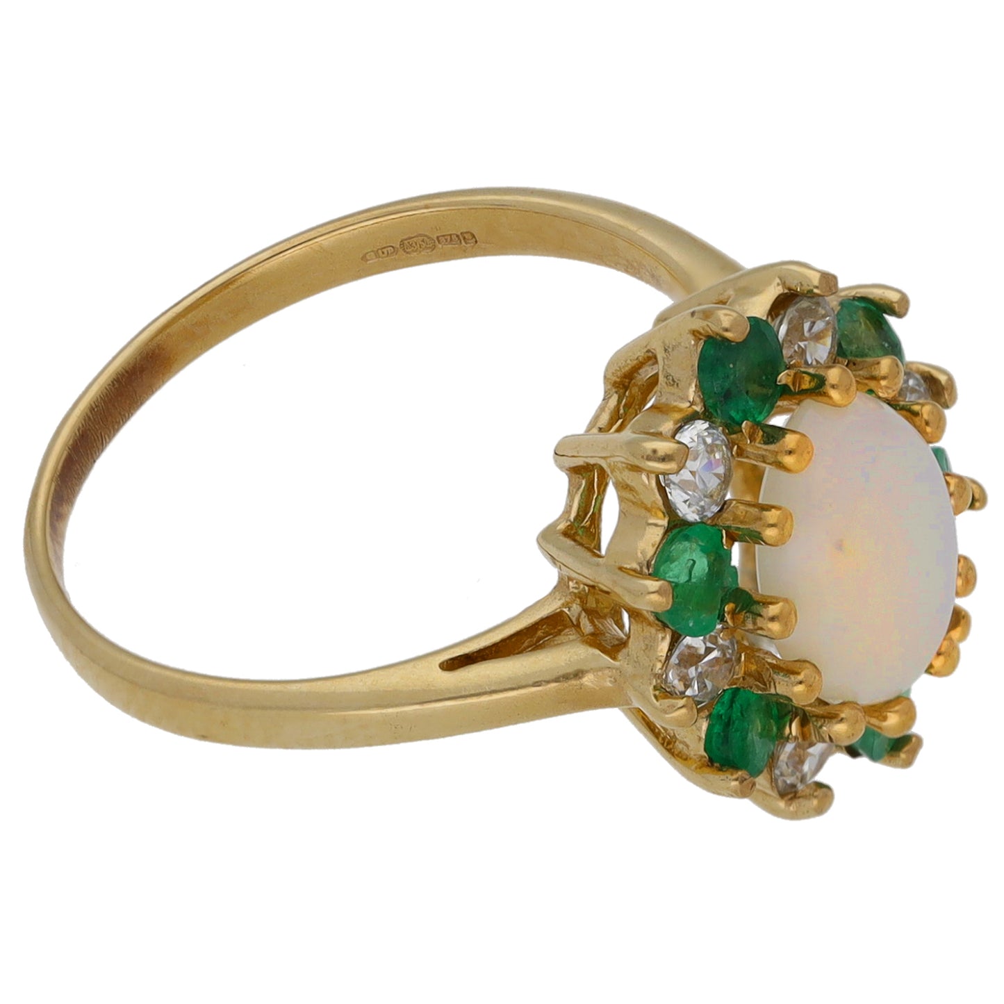 9ct Gold Opal, Emerald & Cubic Zirconia Dress/Cocktail Ring Size K