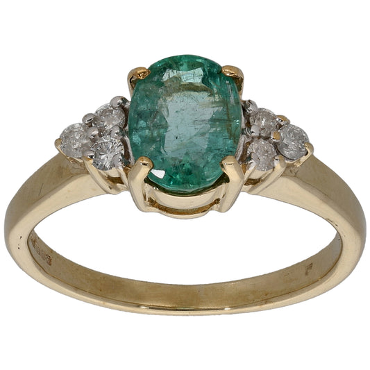 9ct Gold Emerald & 0.12ct Diamond Dress/Cocktail Ring Size K