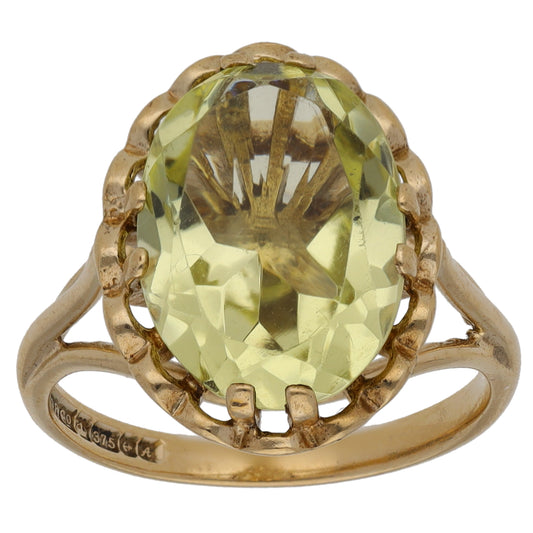 9ct Gold Green Quartz Single Stone Ring Size M