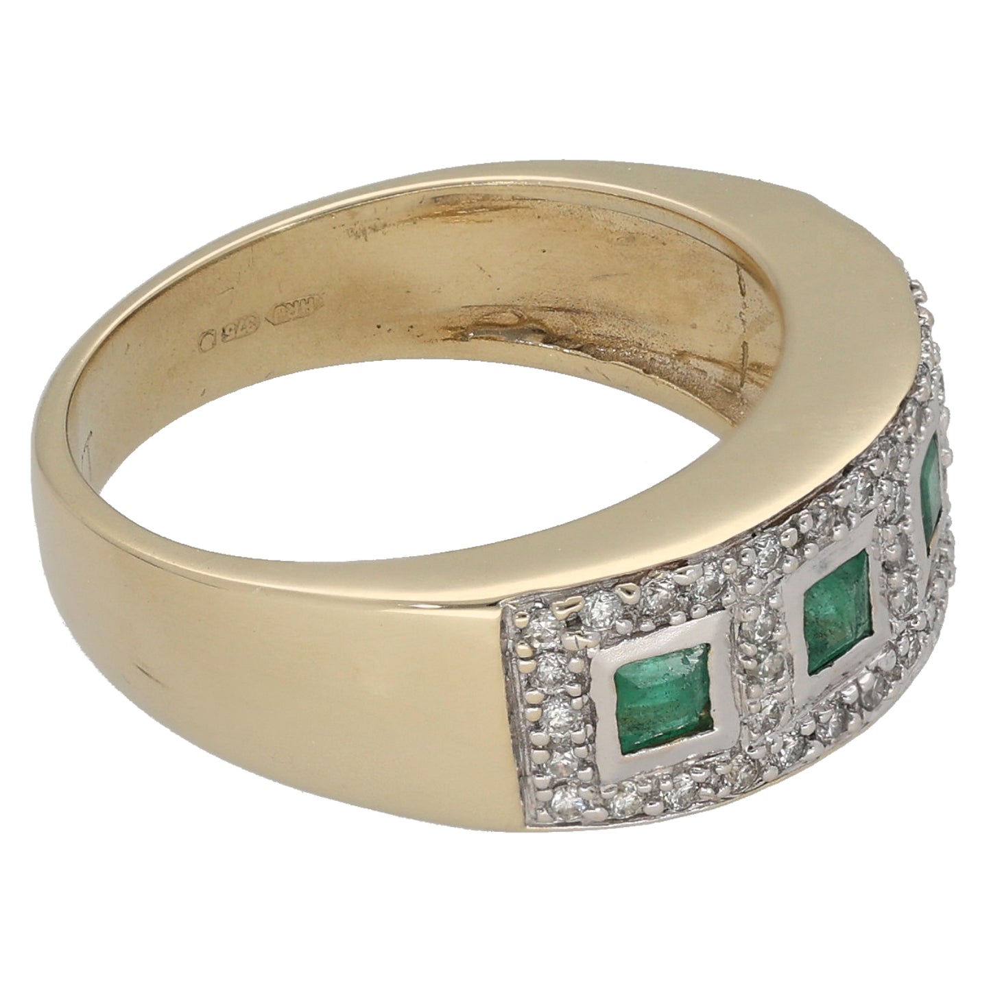 9ct Gold 0.215ct Diamond & Emerald Dress/Cocktail Ring Size L