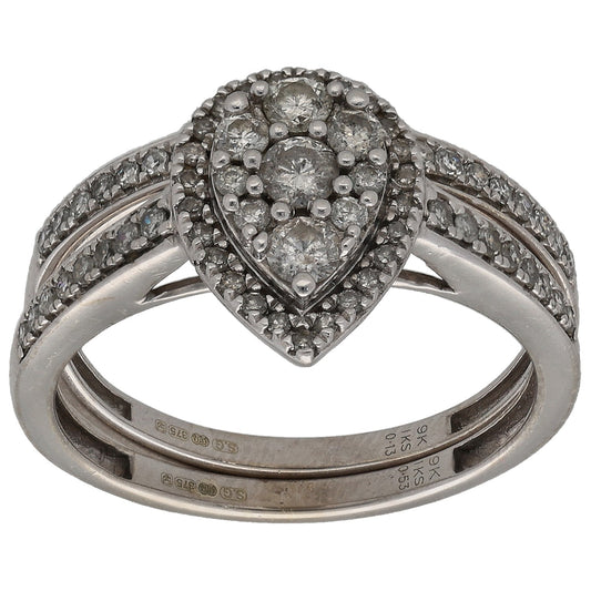 9ct White Gold 0.66ct Diamond Ring Set Size O