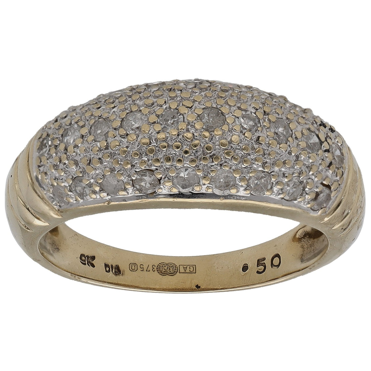 9ct gold half eternity ring with pavé round diamonds