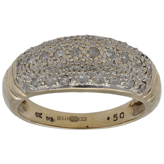 9ct gold half eternity ring with pavé round diamonds