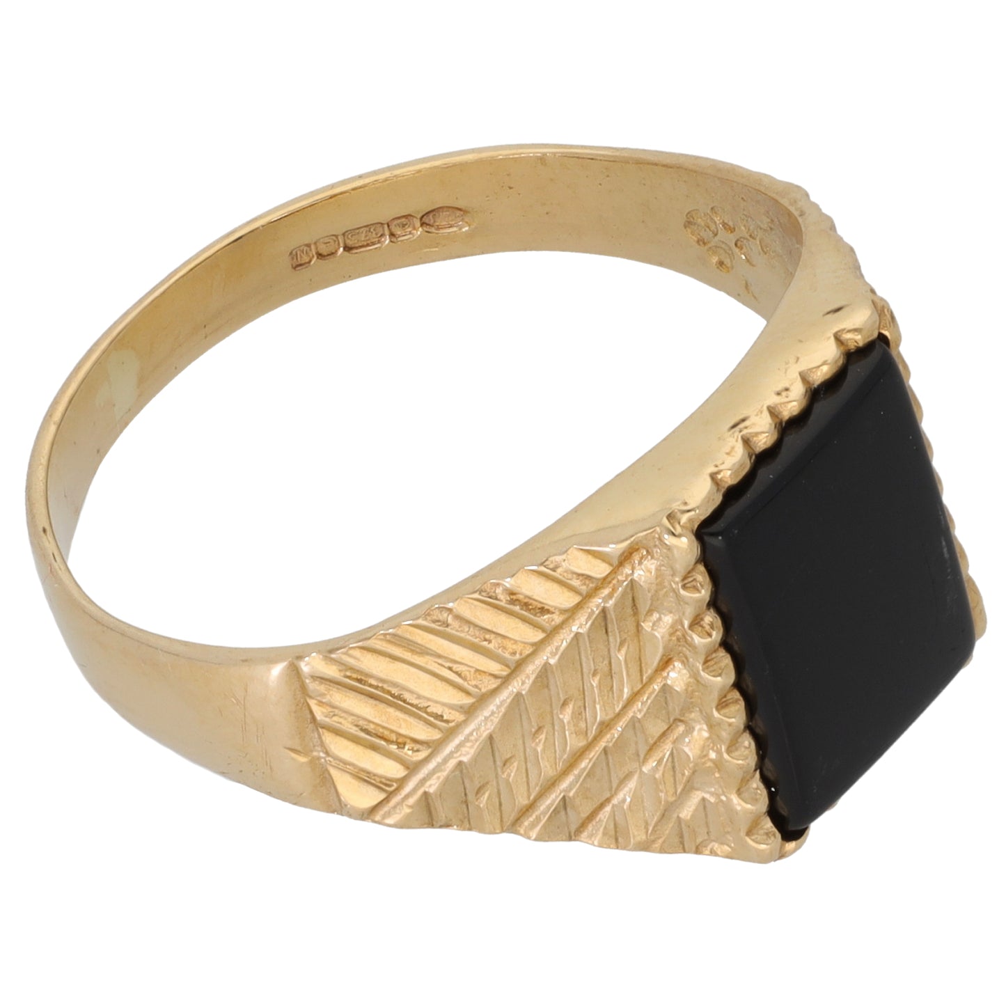 9ct Gold Onyx Patterned Signet Ring Size S