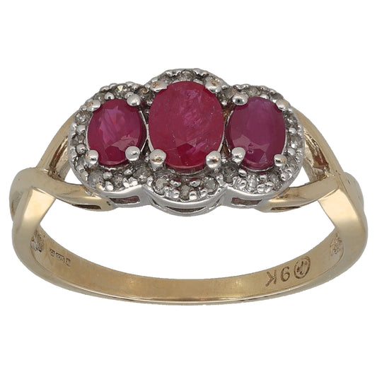 9ct Gold Ruby & 0.24ct Diamond Dress/Cocktail Ring Size K