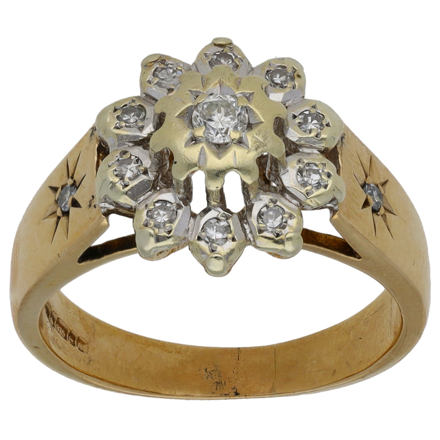 9ct Gold 0.17ct Diamond Cluster Ring Size L