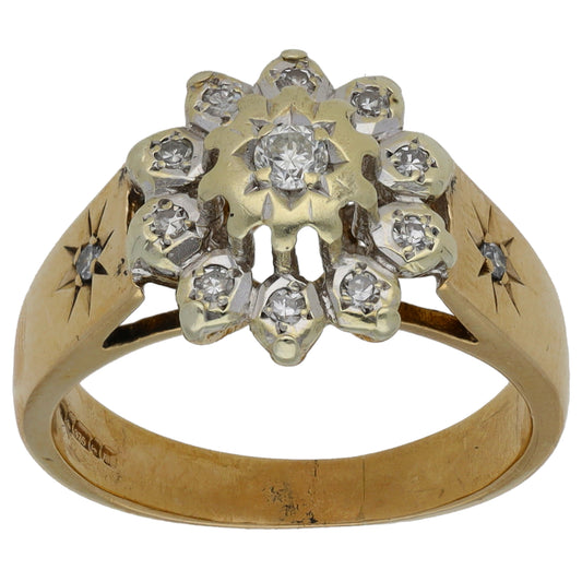 9ct Gold 0.17ct Diamond Cluster Ring Size L