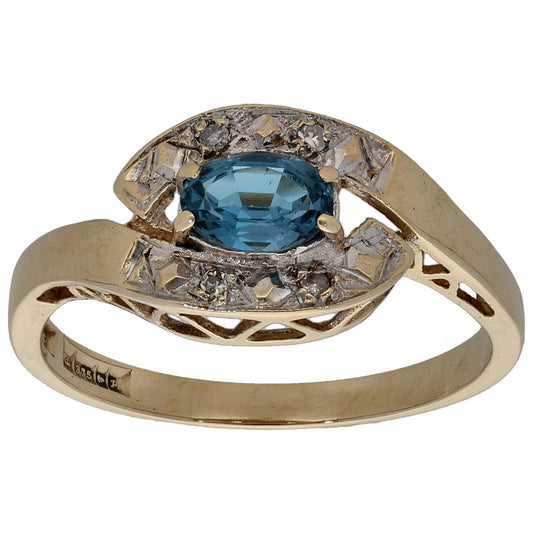 9ct Gold 0.04ct Diamond & Topaz Dress/Cocktail Ring Size O
