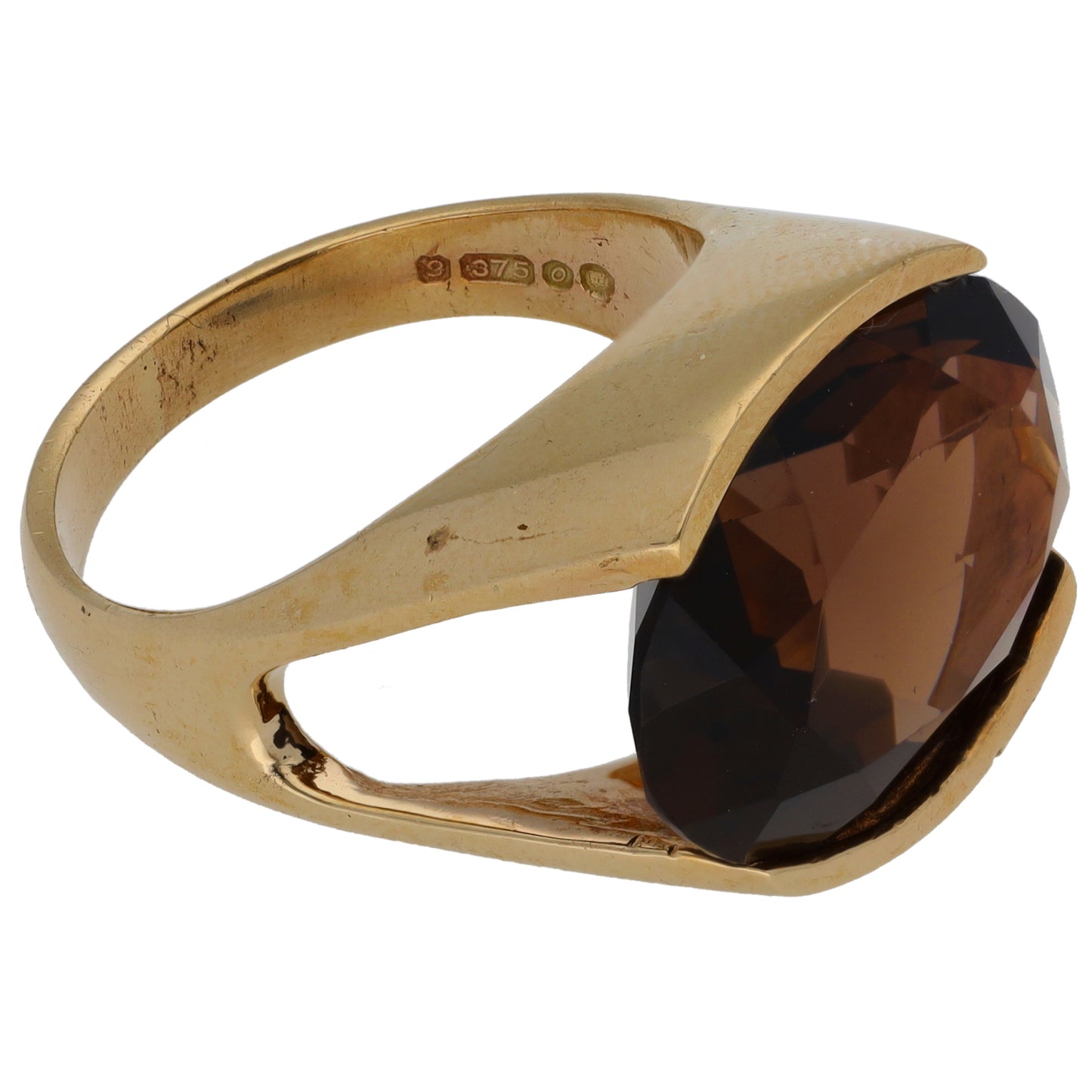 9ct Gold Smoky Quartz Single Stone Ring Size M