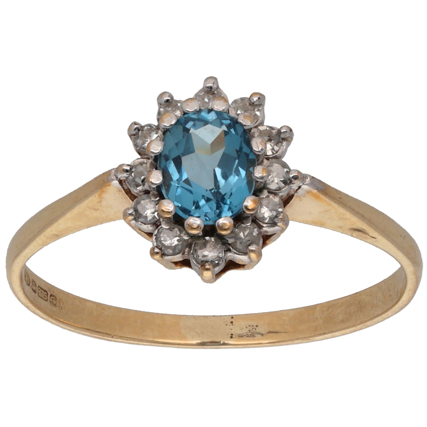 9ct Gold Topaz & 0.18ct Diamond Dress/Cocktail Ring Size M