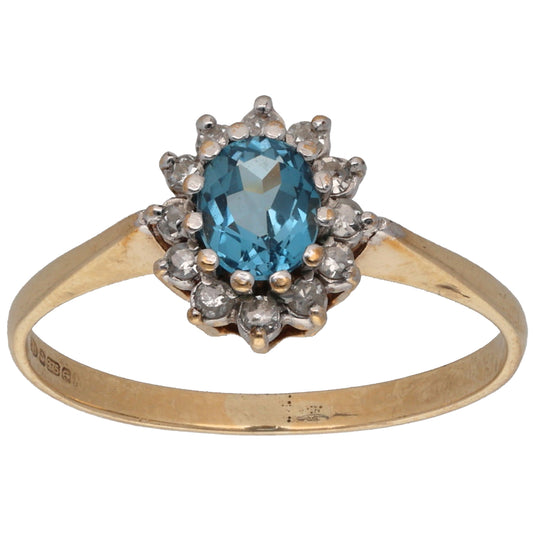 9ct Gold Topaz & 0.18ct Diamond Dress/Cocktail Ring Size M