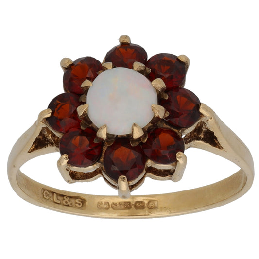 9ct Gold Opal & Garnet Cluster Ring Size P