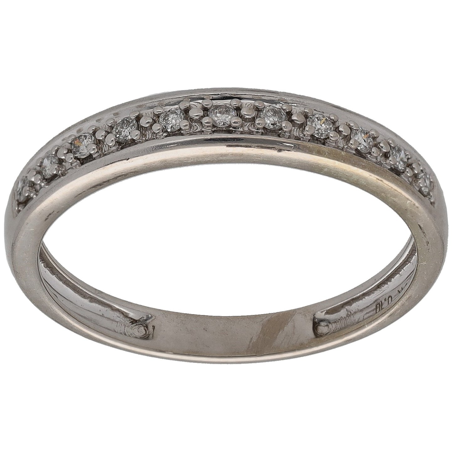 White gold half eternity ring with round diamonds along top edge