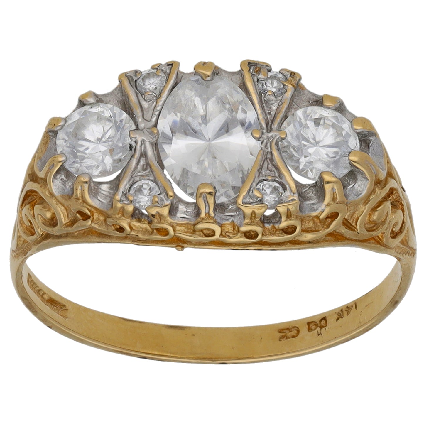 14ct Gold Cubic Zirconia Trilogy Ring Size Q