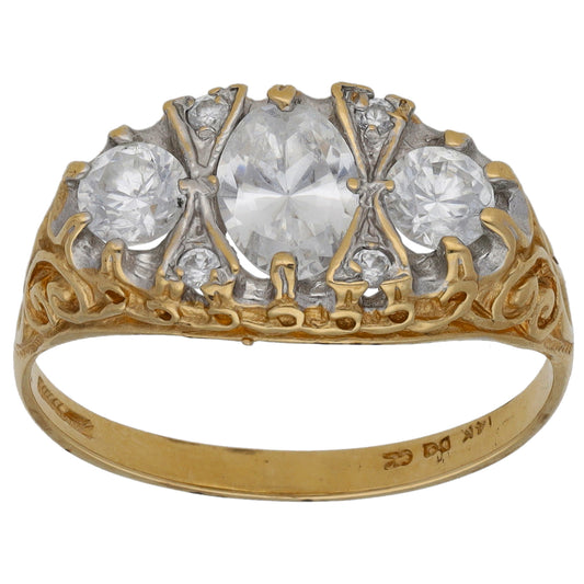 14ct Gold Cubic Zirconia Trilogy Ring Size Q