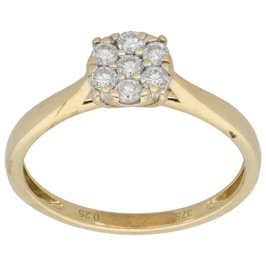 9ct Gold 0.25ct Diamond Cluster Ring Size M