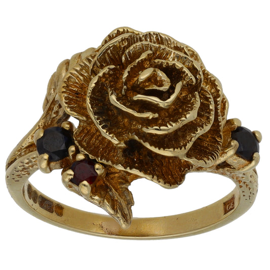 9ct Gold Garnet Flower Ring Size O