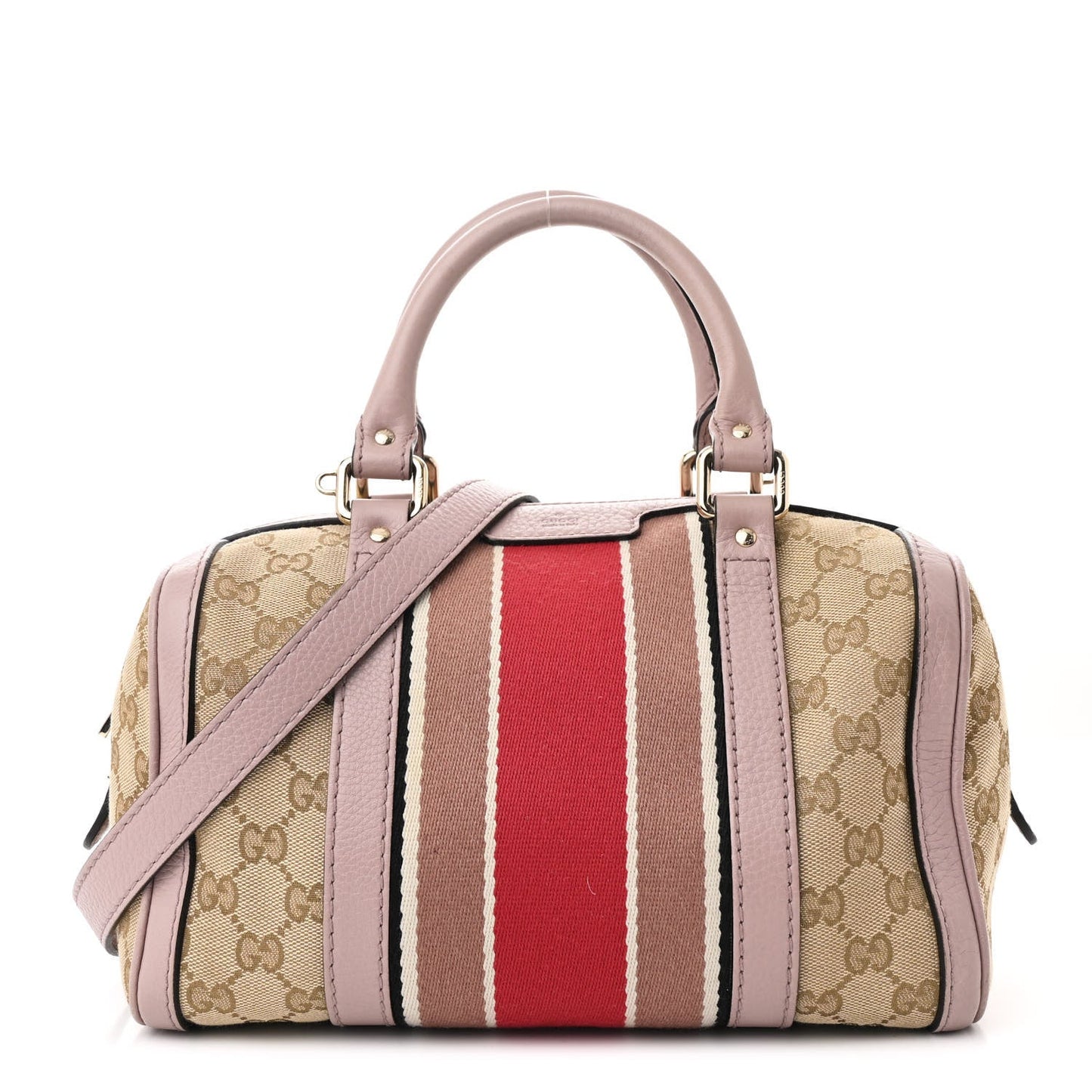 Gucci Vintage Web Boston Coated Canvas Bag - Beige & Pink