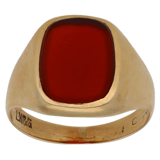 9ct Gold Carnelian Single Stone Signet Ring Size K