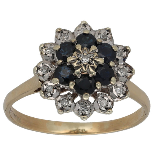 9ct Gold 0.13ct Diamond & Sapphire Dress/Cocktail Ring Size W