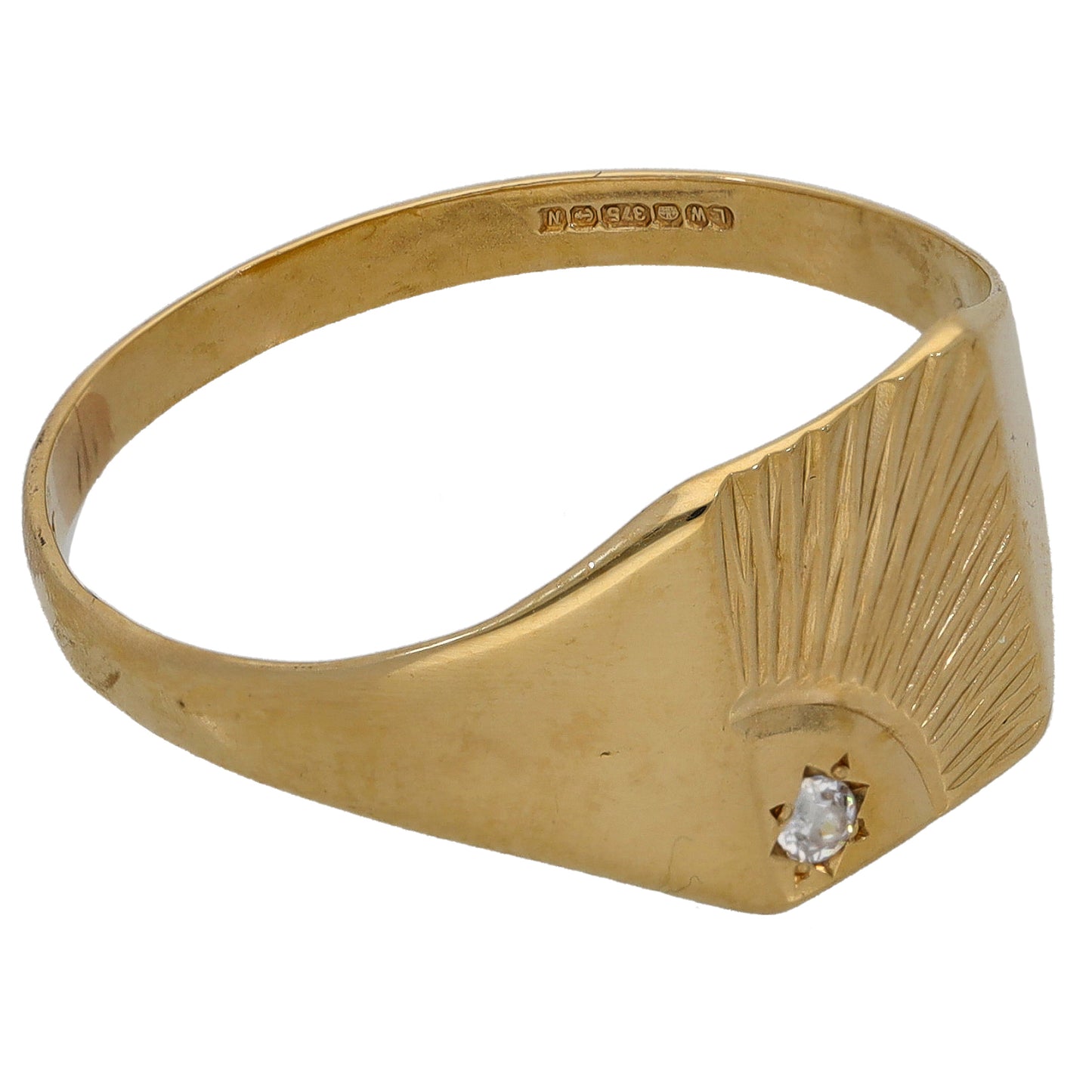 9ct Gold Cubic Zirconia Patterned Signet Ring Size V