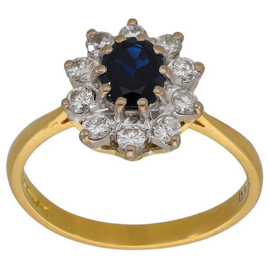 18ct Gold Sapphire & 0.40ct Diamond Cluster Ring Size N