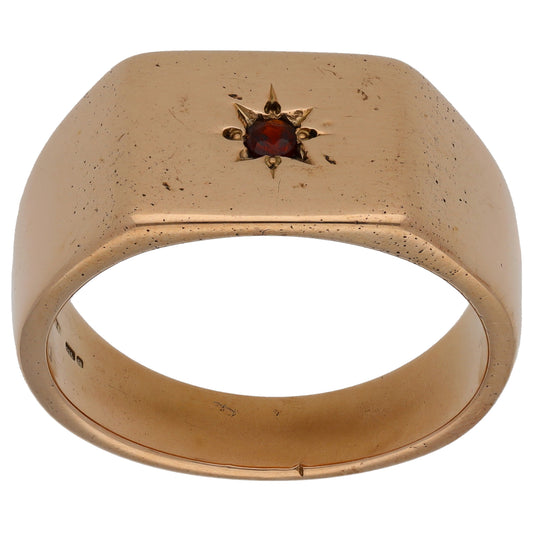 9ct Gold Garnet Signet Ring Size Z