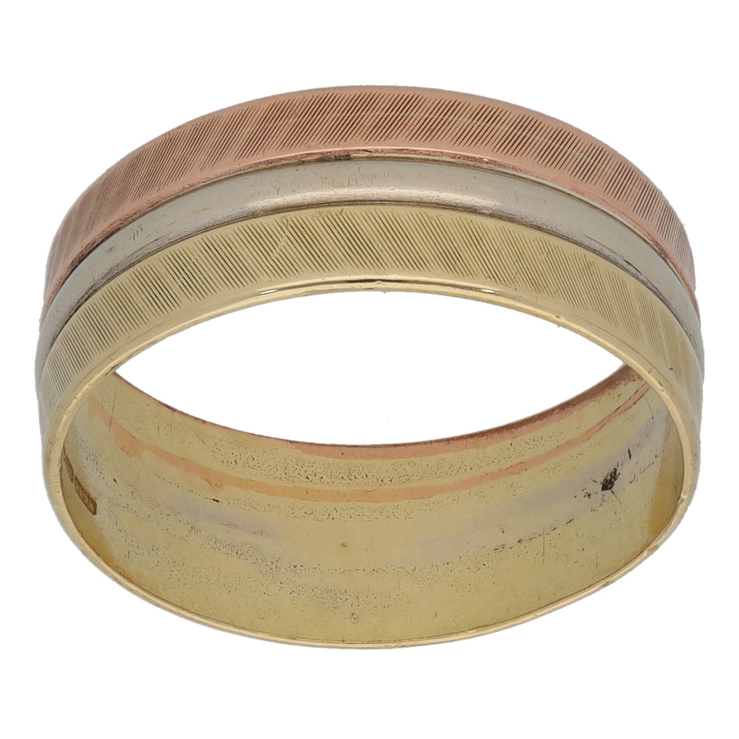 9ct Tri-Colour Gold Patterned Wedding Ring Size N