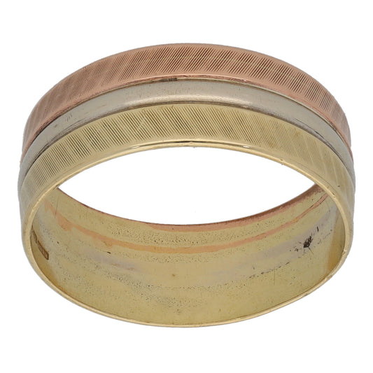 9ct Tri-Colour Gold Patterned Wedding Ring Size N