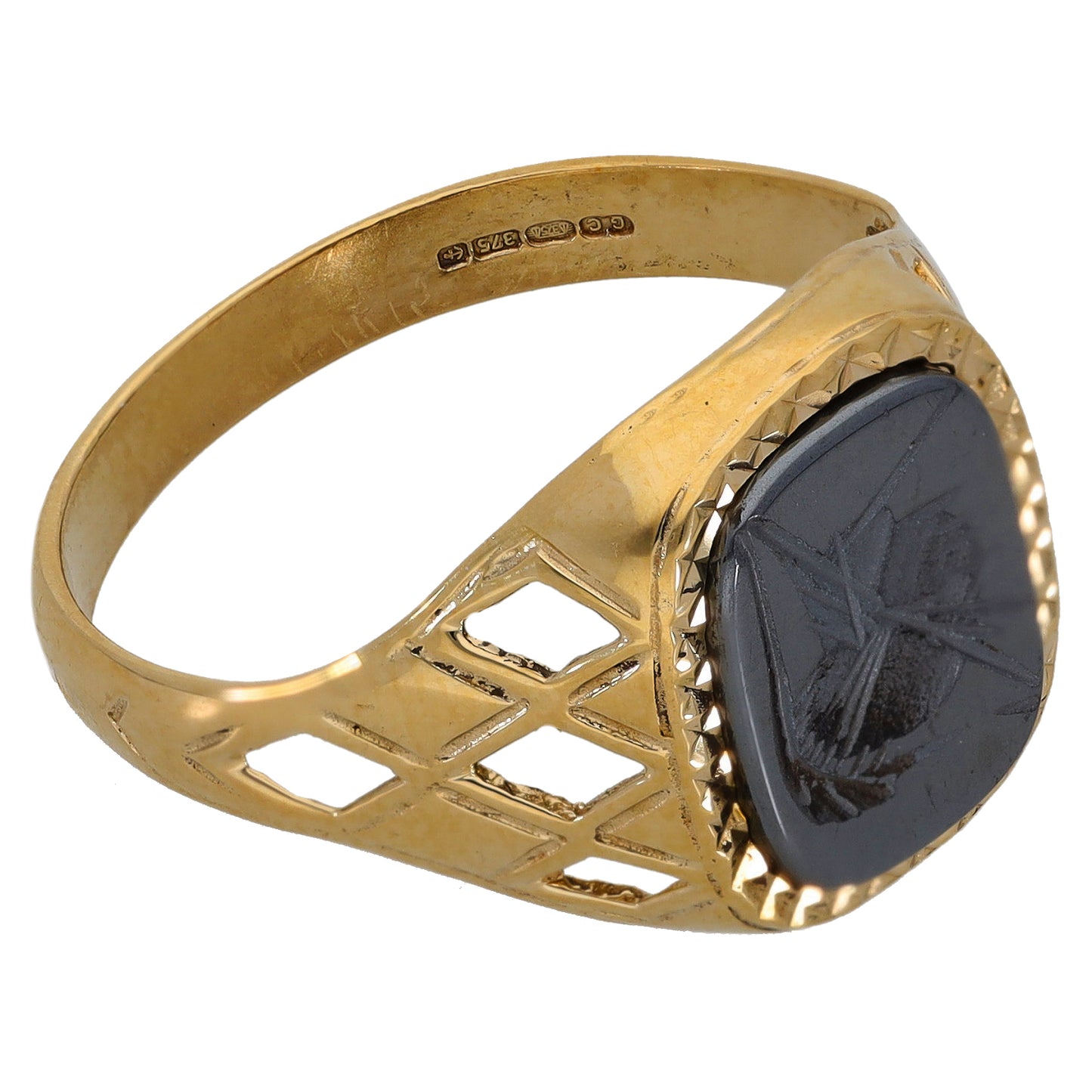 9ct Gold Hematite Signet Ring Size S