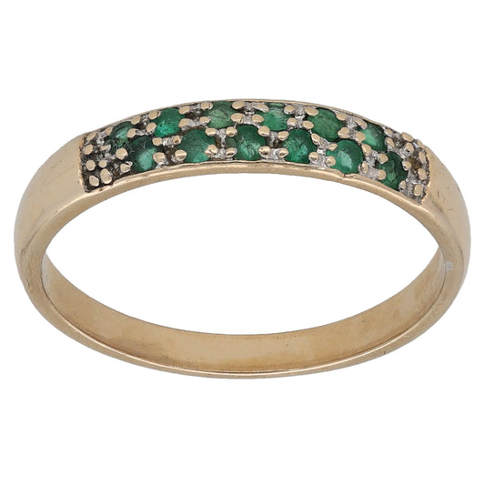 9ct Gold Emerald Half Eternity Ring Size P