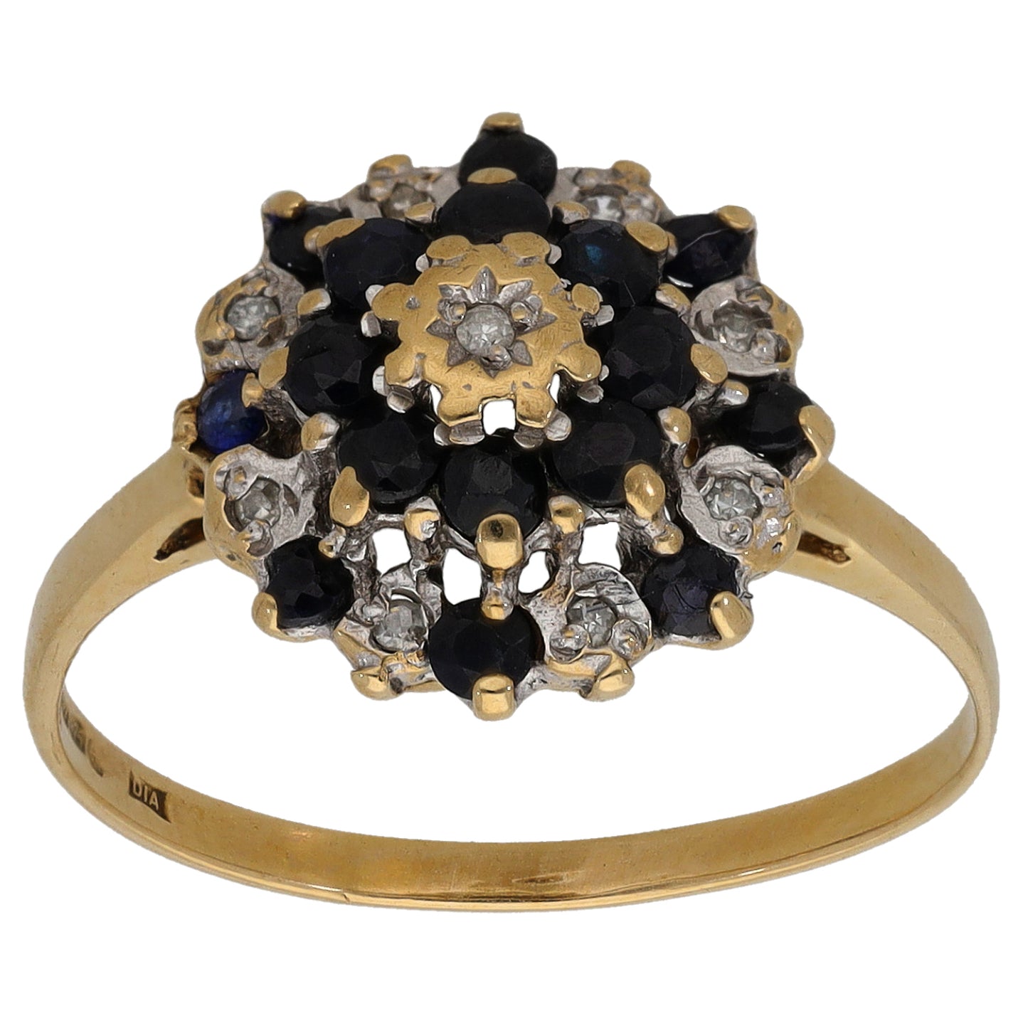 9ct Gold Sapphire & 0.045ct Diamond Cluster Ring Size N