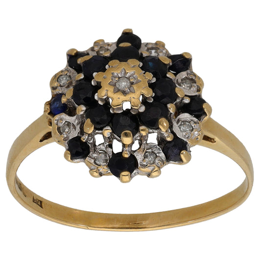9ct Gold Sapphire & 0.045ct Diamond Cluster Ring Size N